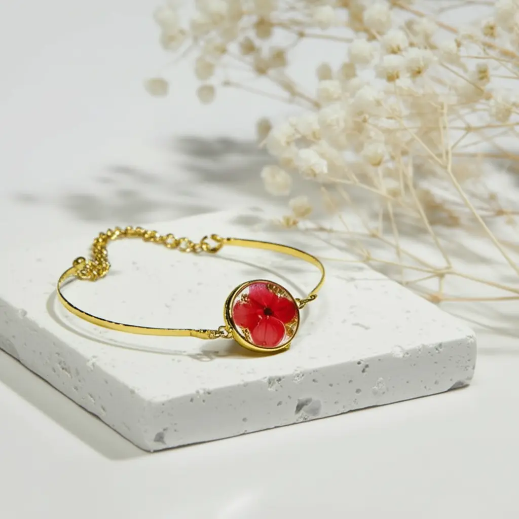 Red Blossom Gold Bangle