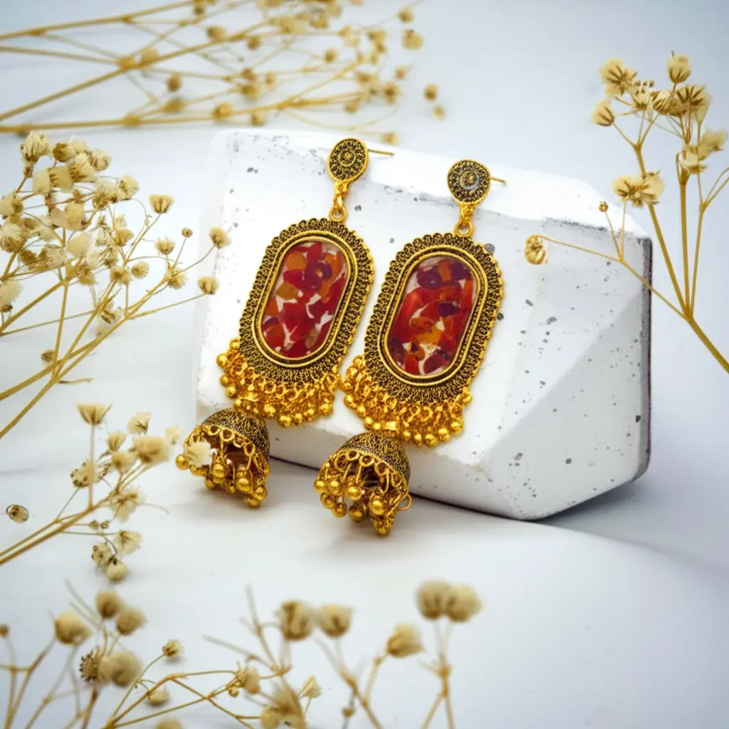 Red Petal Jhumka Earrings