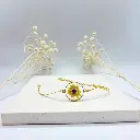 Handmade Gold-Tone Floral Bracelet with Preserved Flower Pendant