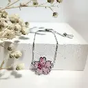 Handmade Silver-Tone Cherry Blossom Bracelet with Preserved Flower Pendant