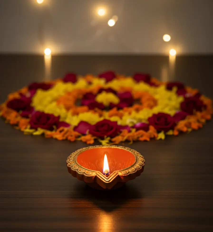 Floral Embossed Hand-Painted Diya (Set of 2)