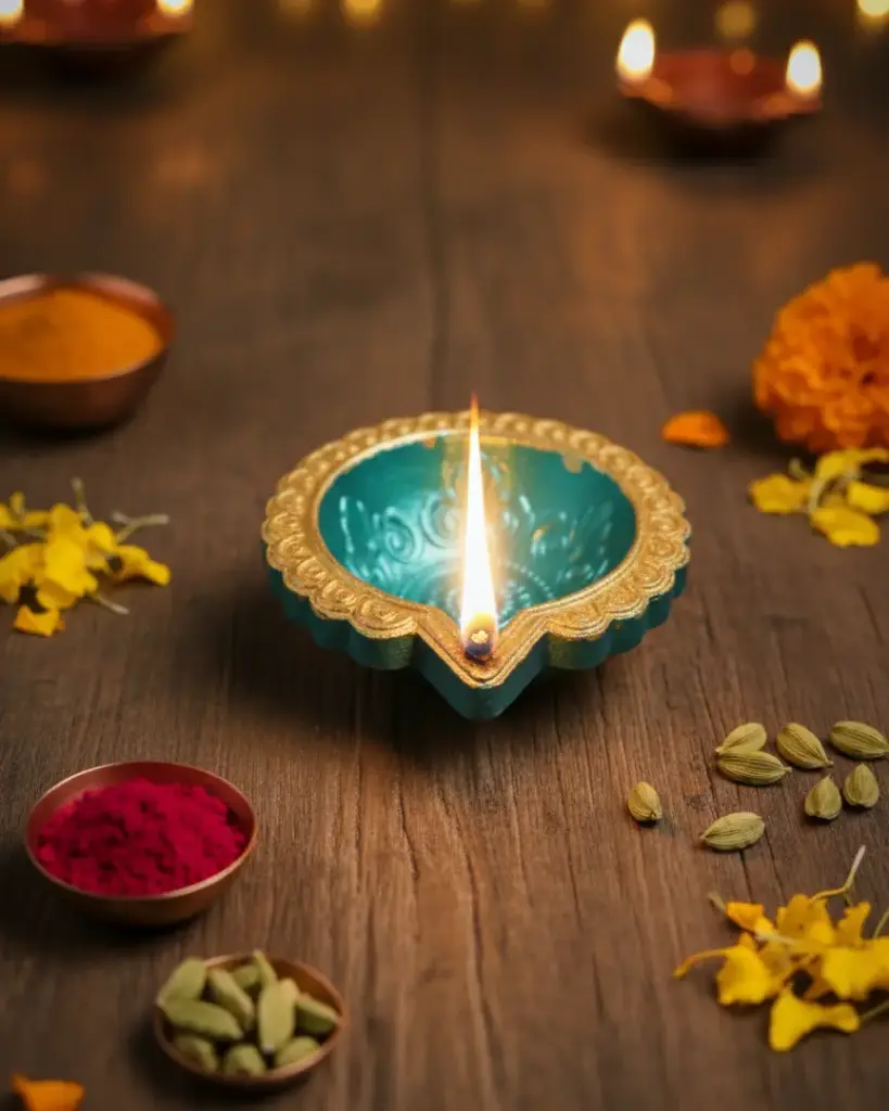 Floral Embossed Hand-Painted Diya (Set of 2)