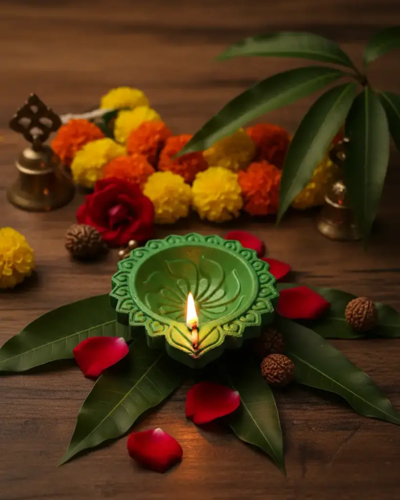 Plain Green Handcrafted Diya (Set of 2)