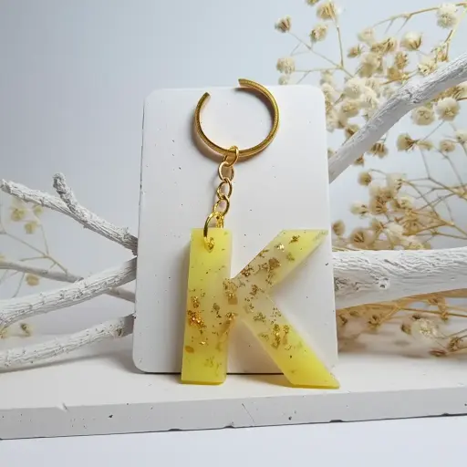 Yellow Gold Flake Resin "K" Keychain