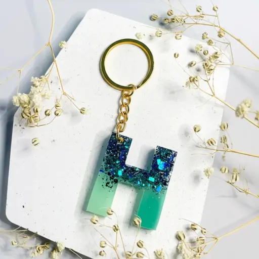 Handmade Glitter Resin 'H' Keychain by Women Artisans - Empower Stop