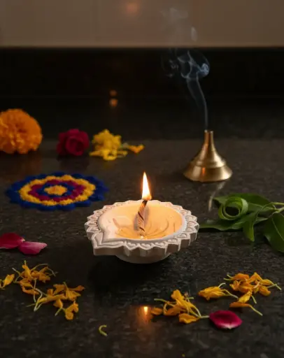 Plain White Handcrafted Diya (Set of 2)