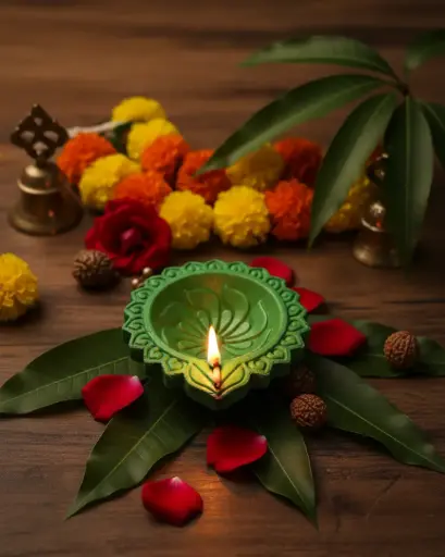 Plain Green Handcrafted Diya (Set of 2)