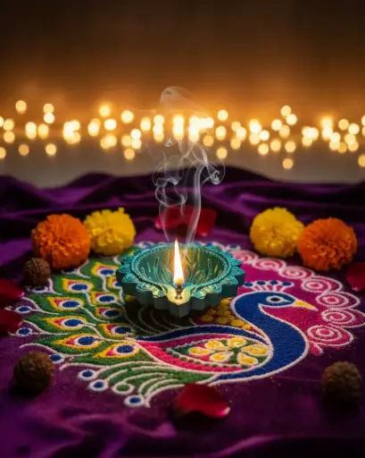 Peacock Green Handcrafted Diyas (Set of 2) – Royal & Elegant